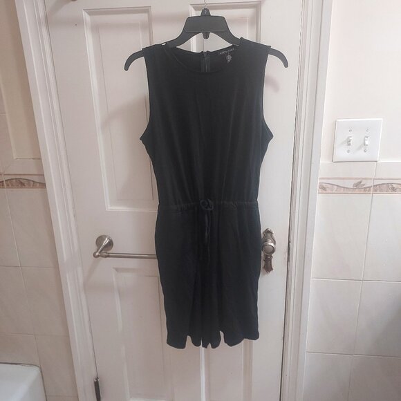 Eileen Fisher Crew Neck Short Jumpsuit Black Drawstring Romper - Picture 1 of 8